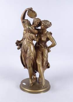 Sculpture: bronze patiné - Danseuses au tambourin- signé et d'après DUMAIGE DUMA Sculpture: bronze patiné - Danseuses au tambourin- signé et d'après DUMAIGE DUMA