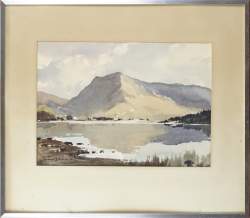 Tableau: Aquarelle -Paysage de montagne- signé WESSON Edward