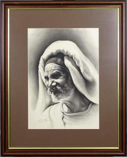 Tableau: Fusain (4) -La vie n'a pas d'âge- signé DE VIGNE Guy +/-35,5x48cm cadre