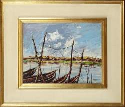 Tableau HSP 4 tableaux -scène de genre Africain- signé MAKVENDITH 33x28cm 27,5x3