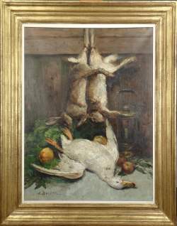 Tableau HST -nature morte canard et lapin- signé BASTIEN Alfred Tableau HST -nature morte canard et lapin- signé BASTIEN Alfred