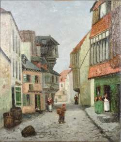 Tableau HST -Rue animée- signé BUELENS Michel Felix Tableau HST -Rue animée- signé BUELENS Michel Felix