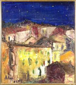 Tableau HST -Ville la nuit- 65 signé ALINE BIENFAIT Aline Tableau HST -Ville la nuit- 65 signé ALINE BIENFAIT Aline