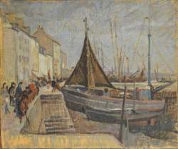 Tableau HST -Port de Bretagne Animé- attribué à CAMUS Gustave Tableau HST -Port de Bretagne Animé- attribué à CAMUS Gustave