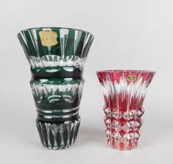 Verrerie : Vases en cristal taillé (2pcs) signés Val Saint Lambert