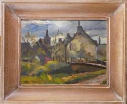 Tableau HSP - Vue de village - signé GILLIS Marcel Tableau HSP - Vue de village - signé GILLIS Marcel