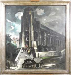 Tableau HST - Enterrement à Lisieux - daté au dos 1932 signé GILLIS Marcel Tableau HST - Enterrement à Lisieux - daté au dos 1932 signé GILLIS Marcel