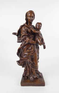 Sculpture - Vierge à l'enfant - en chêne sculpté XXeS Sculpture - Vierge à l'enfant - en chêne sculpté XXeS