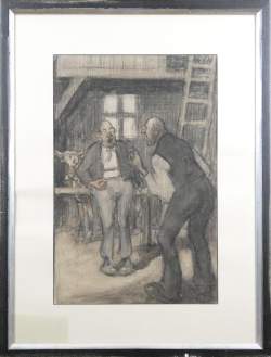 Tableau : dessin sur papier (pt déchirure) - 2 hommes - signé au dos BAUER Marius Tableau : dessin sur papier (pt déchirure) - 2 hommes - signé au dos BAUER Marius