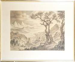 Tableau : dessin - Paysage - daté 1969 signé Johfra Bosschart pseudo de VAN DEN BERG Franciscus Johannes Gijsbertus