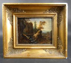 Tableau HSB - Paysage a/cascade - anonyme école allemande déb 18eS.
