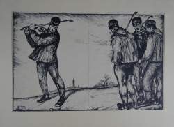 Estampe : Lithographie (taches , pliure) - Crossage en plaine - daté 1923 signé dans la planche CARTE Anto