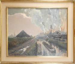 Tableau HST - La Sambre à Montignies - signé WILLEMS Jozef Tableau HST - La Sambre à Montignies - signé WILLEMS Jozef