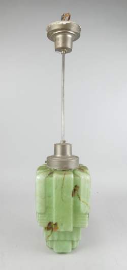 Luminaire : Lustre/ suspension/ lanterne Art déco - Gratte ciel - en verre moulé