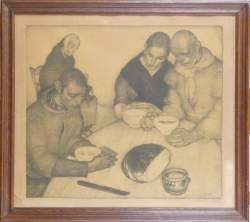 Estampe : Lithographie - Le Bénédicité - signé CARTE Anto Estampe : Lithographie - Le Bénédicité - signé CARTE Anto
