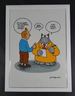 BD : Estampe : Sérigraphie - Tintin & Le chat - cachet de GELUCK Philippe BD : Estampe : Sérigraphie - Tintin & Le chat - cachet de GELUCK Philippe