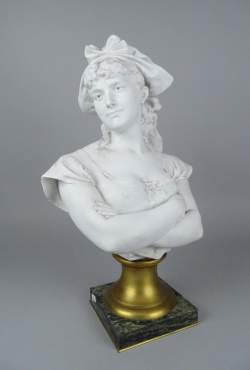Sculpture : Buste en biscuit - Dorine - signé HARZE Léopold Sculpture : Buste en biscuit - Dorine - signé HARZE Léopold