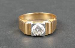 Bijou : Bague/chevalière en or jaune 18K et platine sertie d'un diamant solitaire