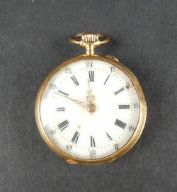 Bijou : Montre de gousset de col cuvette extérieure en or jaune 18K mouvement à remontoir (En état)