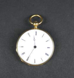Bijou : Petite montre de gousset double cuvette en or jaune 18K mouvement à clé (en état)