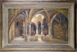 Tableau HSP - Intérieur de monastère - signé CLAEYS Georges (20eS)