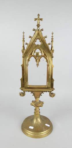 Religieux : Grand Ostensoir en bronze/laiton - chapelle gothique - (acc fixation arrière)