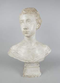 Sculpture: Buste de femme en plâtre (usure, ecl) daté 1916 signé MASCRE Louis