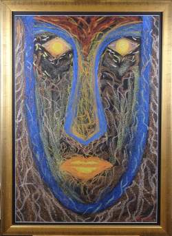 Tableau dessin pastel -Voyage de pharaon vers l'immortalité- 2002 signé STERPIN