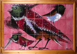 Céramique : Carreaux (27) de céramique de DOUR (pt ecl) - Les oiseaux - signé SOMVILLE Roger