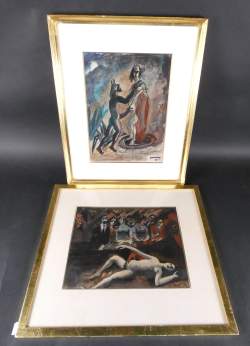 Tableau : Aquarelle (2) - Le fruit du pêché - 67 - La crucifixion - 70 signés COUNHAYE Charles