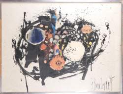 Tableau : technique mixte/collage (taches) - sans titre - signé BOULMANT Georges