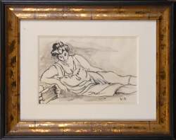 Tableau Lavis/papier -femme allongée- monogramé VD et signé au dos attribution p