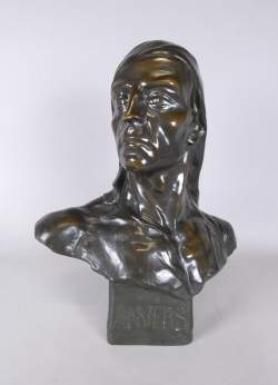 Sculpture: Buste en bronze à patine brune -Docker d'Anvers- daprès MEUNIER Const