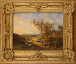 Tableau HST -Paysage de campagne animé- école de KOEKKOEK Barend Cornelis