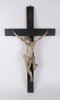 Religieux : Christ en croix en bois laqué (usure , mq , acc) probable école Flamande fin 17 début 18e