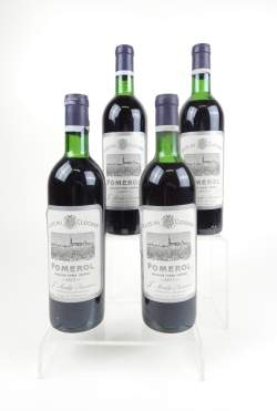 Vin : 4 bouteilles de Clos du Clocher Pomerol 1971 , 2 niveaux mi - épaule