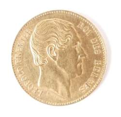 Collection de pièce de monnaie : pièce en or de leopold I de 1865 sans point dans L Winner et position B. Morin n°6