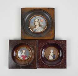 Tableau : Miniatures gouache jeune femme + paire - Napoléon et jeune femme - anonyme fin 19eS début 20eS cadre bois (1acc)