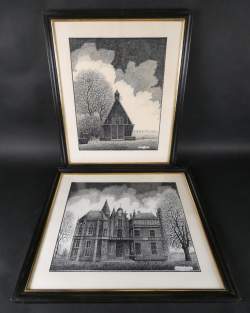 Tableau : plume/papier (2pcs) - Chapelle Notre Dame Boussu - - Château Boussu - signé VANDYCKE Romain