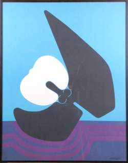 Estampe: Sérigraphie couleur sur panneau (pt taches) -Sans titre- N° 1/75 signé