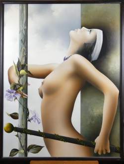 Tableau HST -Femme nue au sceptre- signé GENEAU Alain