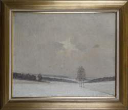 Tableau HSP (rest, pt taches) -Première neige- daté 1908 signé SCORIEL J-Jean-Ba