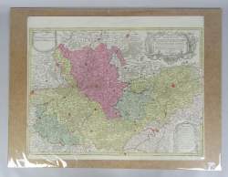 Estampe: Gravure aquarellée sur cuivre -Comté de Hainaut-1704 LOTTER 48x65,5cm