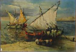 Tableau HSP -Pêcheurs- 1962 signé ACAR A (20eS) 68x100cm s/s cadre