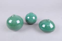 Céramique : Vase soliflore en grès émaillé vert (3pcs) monogrammés LA LAMPECCO Antonio