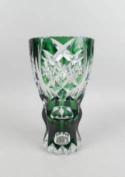 Verrerie : Important vase en cristal taillé (rayures) signé sous la base Val Saint Lambert