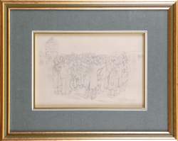 Tableau : Dessin au crayon étude préparatoire pour le tableau - L'exécution de la cantate - signé DUMOULIN Roméo