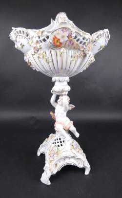 Céramique : Important centre de table en porcelaine (micro acc) Allemande PLAUE fin 19e - début 20eS