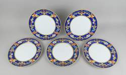 Céramique : 5 assiettes en porcelaine de Limoges Bernardaud modèle - Roma Bleu - (état neuf)