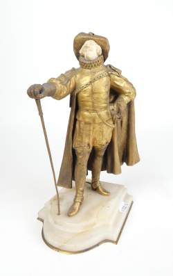 Sculpture : EU ONLY Bronze doré (pt mq) Chryséléphantine - Cyrano de Bergerac - circa 1900 signé D'AIRE Paul